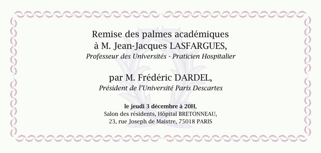 carton d'invitation réalisé pour mon père dans un style officiel