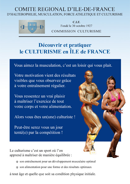 affiche pour le prochain championnat régional de Culturisme