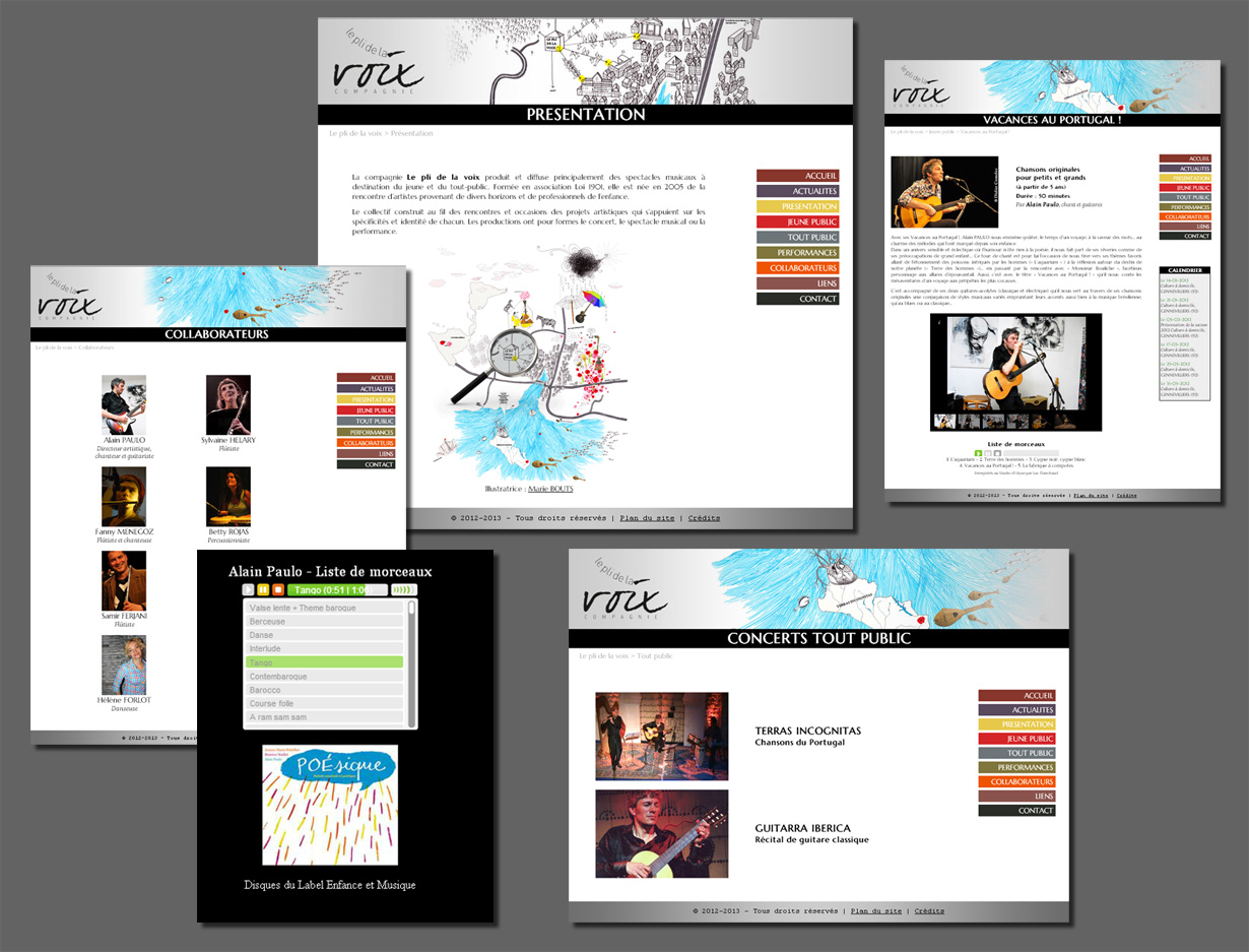 montage de quelques pages du site leplidelavoix.com